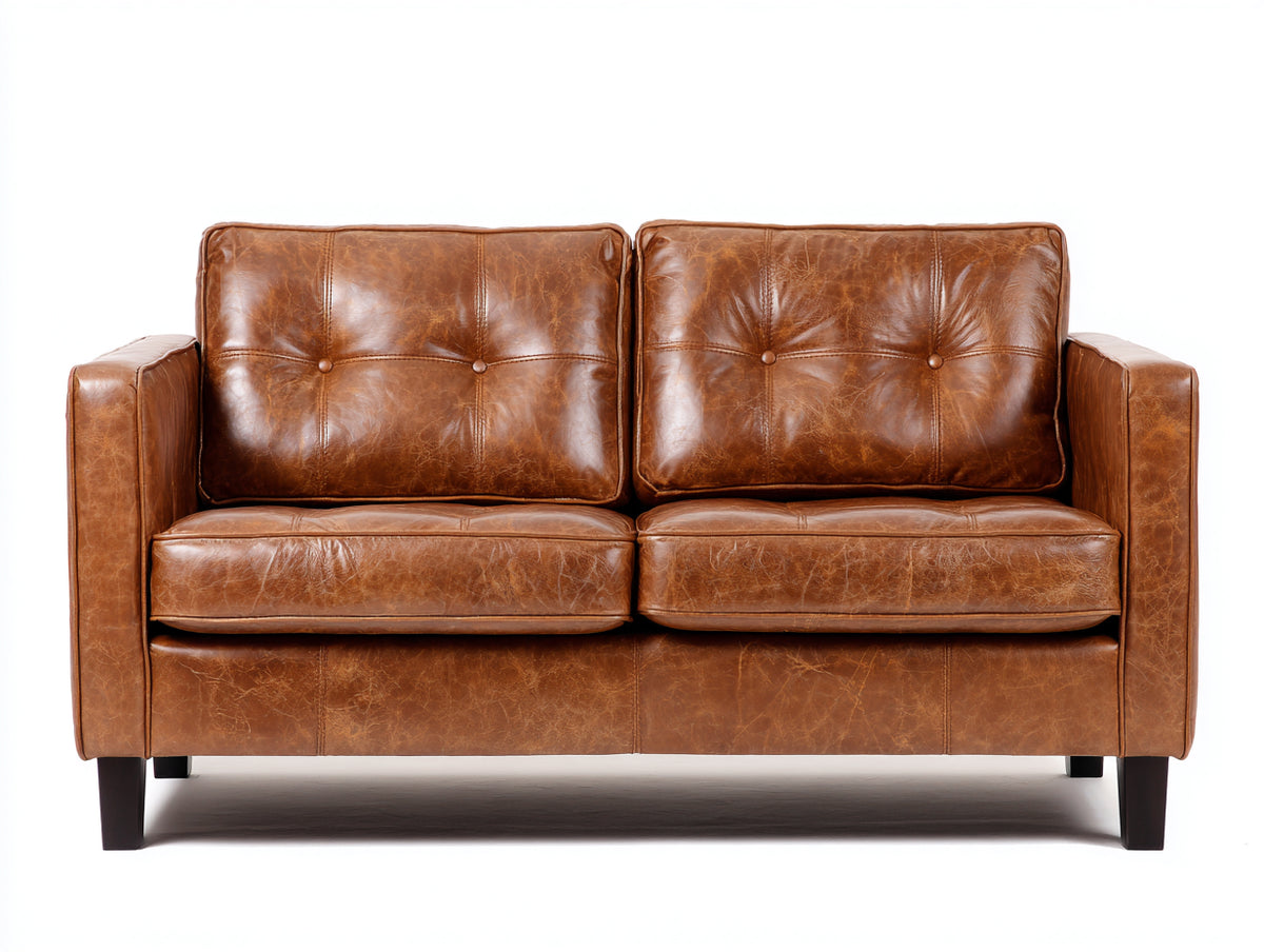 Sofás 2 plazas - Tapizado efecto cuero 172 x 87 x 84 cm - Marrón coñac con capitoné y patas oscuras