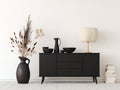 Mueble recibidor - Acabado efecto madera 160 x 42 x 82 cm - Negro con 2 puertas y 3 cajones de diseño moderno
