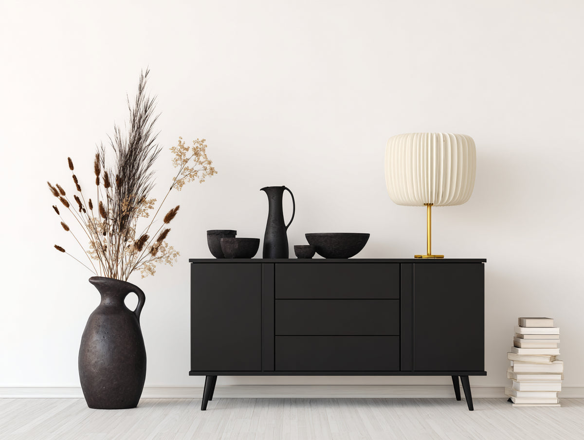Mueble recibidor - Acabado efecto madera 160 x 42 x 82 cm - Negro con 2 puertas y 3 cajones de diseño moderno