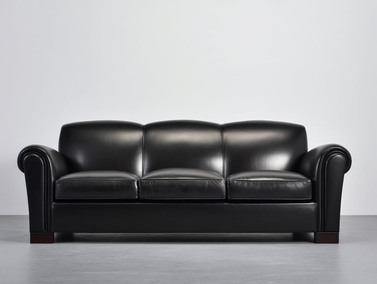 Sofás 3 plazas - Tapizado efecto cuero 210 x 92 x 88 cm - Negro con brazos enrollados y diseño clásico