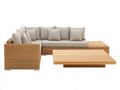 Sofás de exterior - Ratán sintético 260 x 220 x 75 cm - Marrón natural y beige con mesa de centro efecto madera