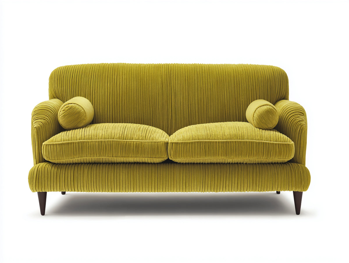 Sofás 2 plazas 175x88x82 cm - Tapizado de pana - Verde oliva - Diseño curvo con patas de madera