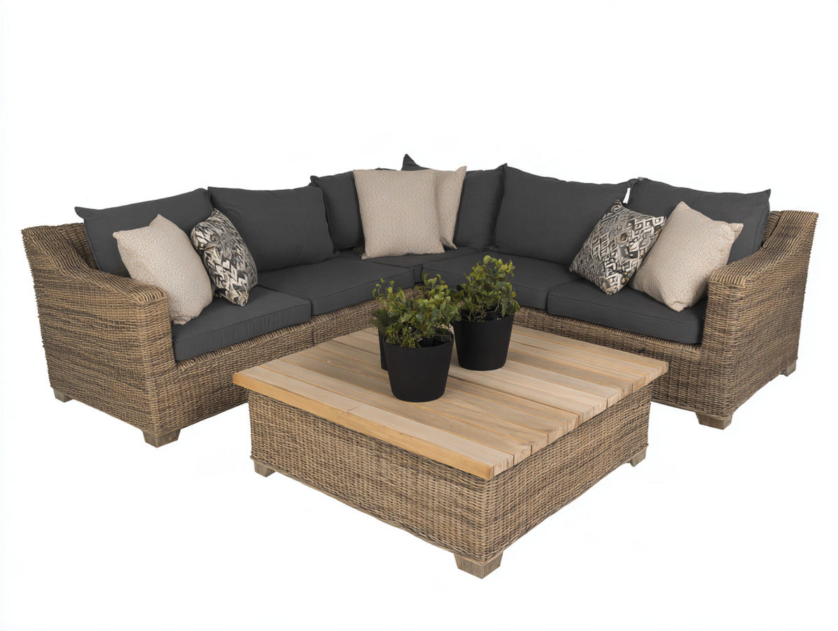Sofás de exterior - Ratán sintético 270 x 270 x 72 cm - Marrón natural y gris oscuro con mesa de centro