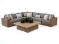 Sofás de exterior 300x300x80 cm - Ratán trenzado y madera - Natural-Gris - Diseño modular cuadrado con mesa de centro