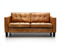 Sofás 2 plazas 180x90x85 cm - Cuero - Marrón miel - Diseño capitoné con patas oscuras