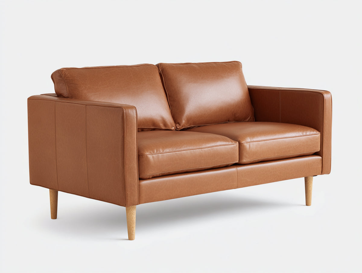 Sofás 2 plazas 170x88x82 cm - Cuero - Marrón claro - Diseño moderno con patas de madera
