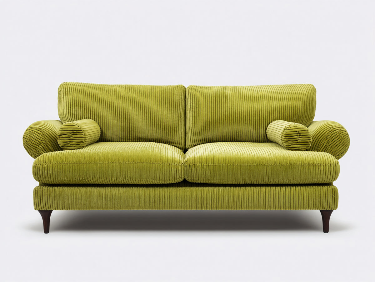Sofás 2 plazas - Tapizado de pana 180 x 90 x 86 cm - Verde oliva con brazos redondeados y diseño contemporáneo