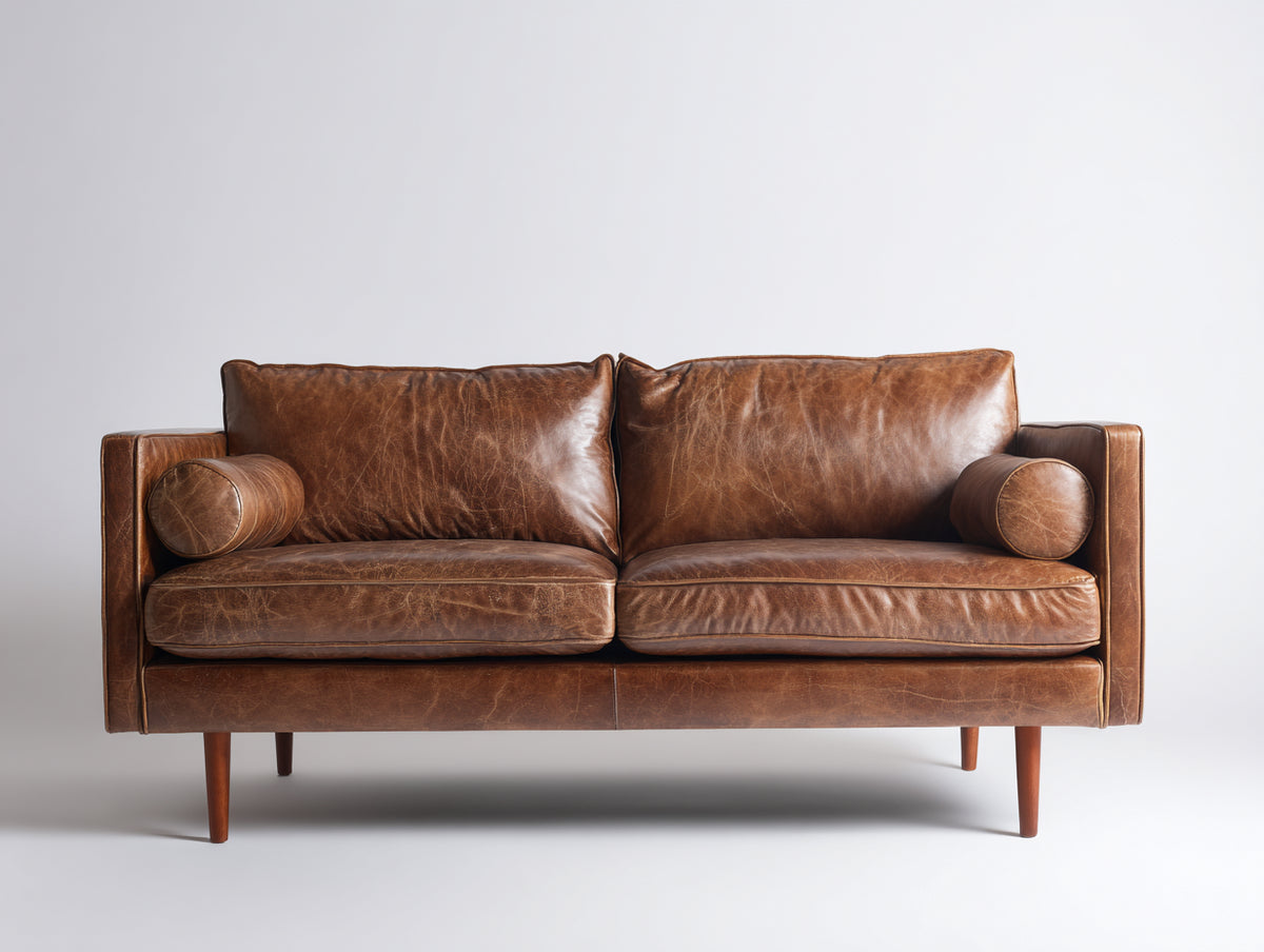 Sofás 2 plazas 180x90x85 cm - Cuero - Marrón - Diseño moderno con patas de madera