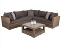 Sofás de exterior 260x260x78 cm - Ratán trenzado - Marrón-Gris oscuro - Diseño cuadrado modular con mesa de centro cuadrada