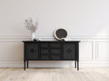 Mueble recibidor - Acabado efecto madera 150 x 42 x 82 cm - Negro con 2 puertas y 3 cajones de estilo clásico