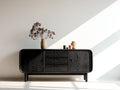 Mueble recibidor 165x45x85 cm - Madera - Negro - Dos puertas y tres cajones con bordes redondeados
