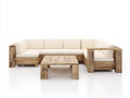 Sofás de exterior 300x220x78 cm - Madera - Natural-Crema - Diseño modular en U con mesa de centro