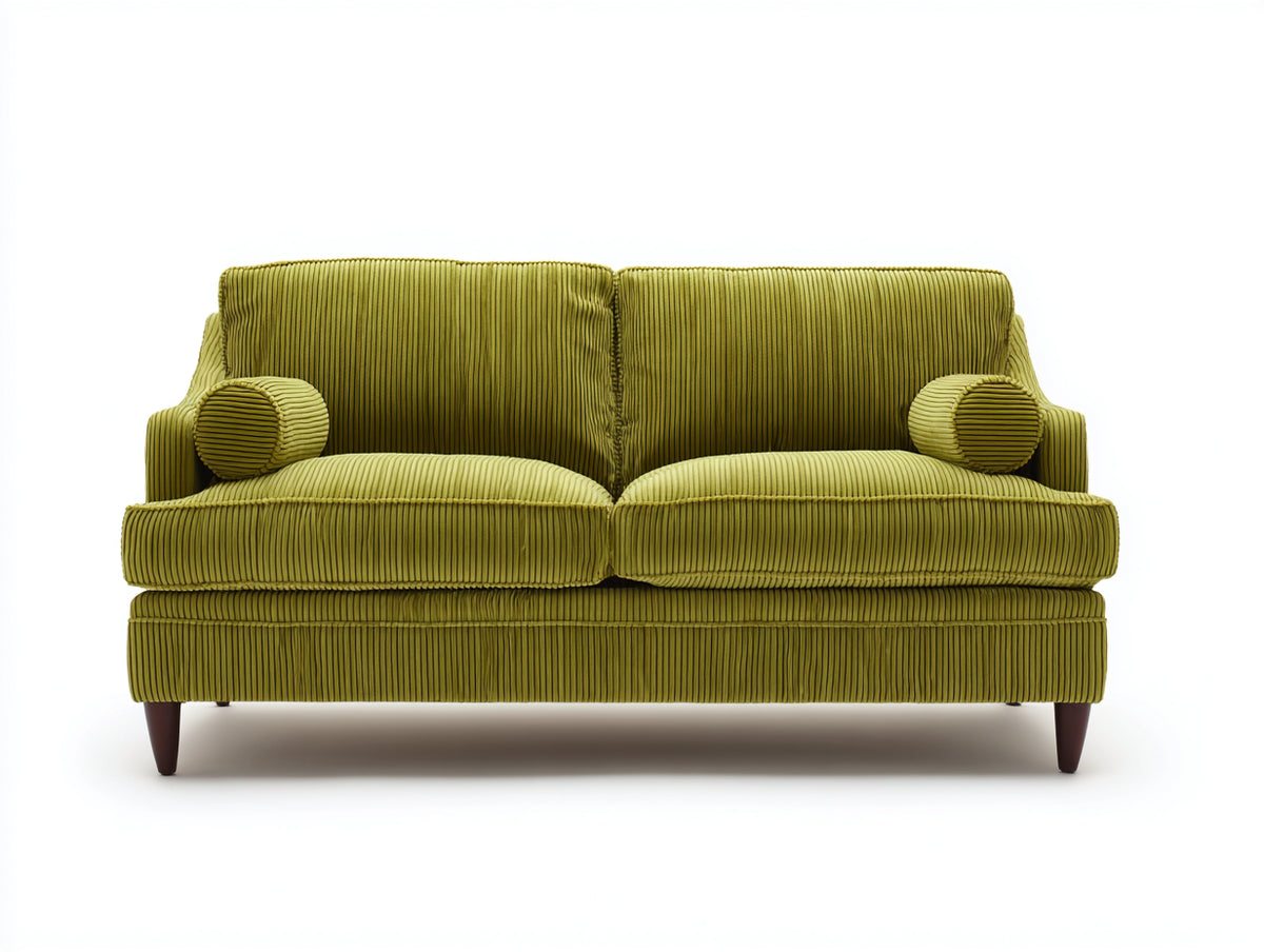 Sofás 2 plazas - Tapizado de pana 178 x 88 x 85 cm - Verde oliva con brazos curvos y patas oscuras