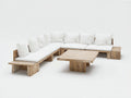 Sofás de exterior - Estructura efecto madera 300 x 260 x 75 cm - Madera natural y blanco con mesa de centro rectangular