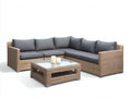Sofás de exterior - Ratán sintético 270 x 220 x 75 cm - Beige natural y gris oscuro con mesa de centro cuadrada