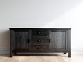 Mueble recibidor - Acabado efecto madera 160 x 45 x 82 cm - Negro y marrón oscuro con 2 puertas y 3 cajones