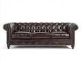 Sofás 3 plazas - Tapizado efecto cuero 220 x 92 x 78 cm - Marrón oscuro con capitoné profundo y brazos enrollados