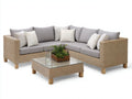 Sofás de exterior - Ratán sintético 250 x 250 x 75 cm - Beige natural y gris claro con mesa de centro cuadrada