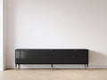 Mueble recibidor - Acabado efecto madera 240 x 45 x 80 cm - Negro con 6 puertas y detalles dorados de diseño moderno