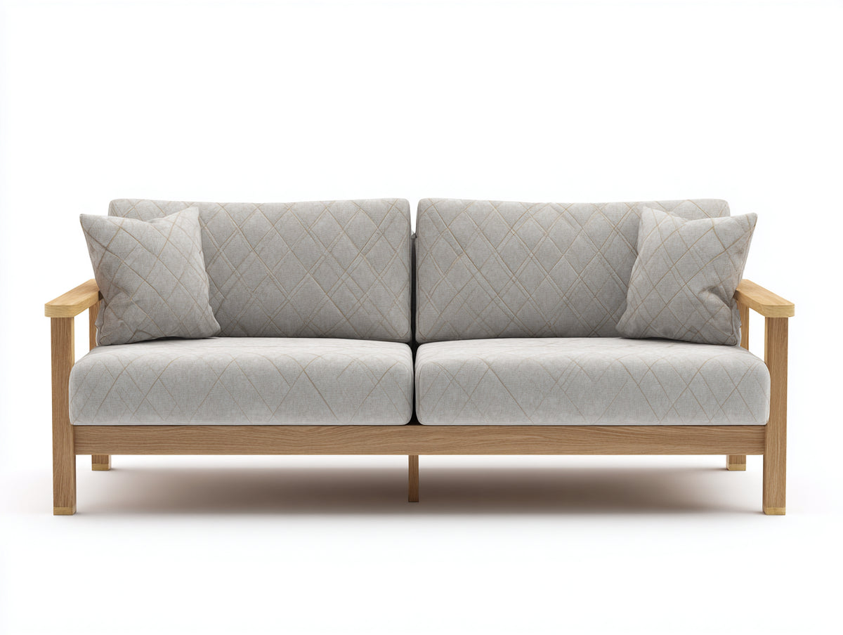 Sofás 2 plazas tapizados en tejido 180x82x85 cm - Beige claro - Estructura de madera con diseño moderno