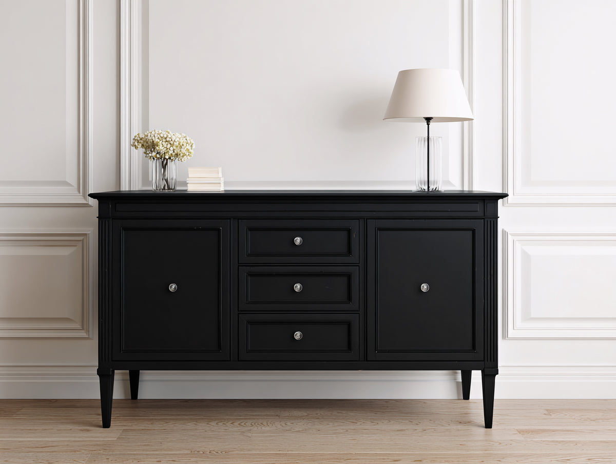 Mueble recibidor de madera 150x40x90 cm - negro - 2 puertas y 3 cajones con diseño clásico para entrada