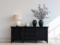 Mueble recibidor - Acabado efecto madera 180 x 45 x 88 cm - Negro con 2 puertas y 3 cajones de estilo clásico