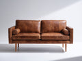Sofás 2 plazas - Tapizado efecto cuero 180 x 88 x 84 cm - Marrón coñac con patas efecto madera y diseño contemporáneo